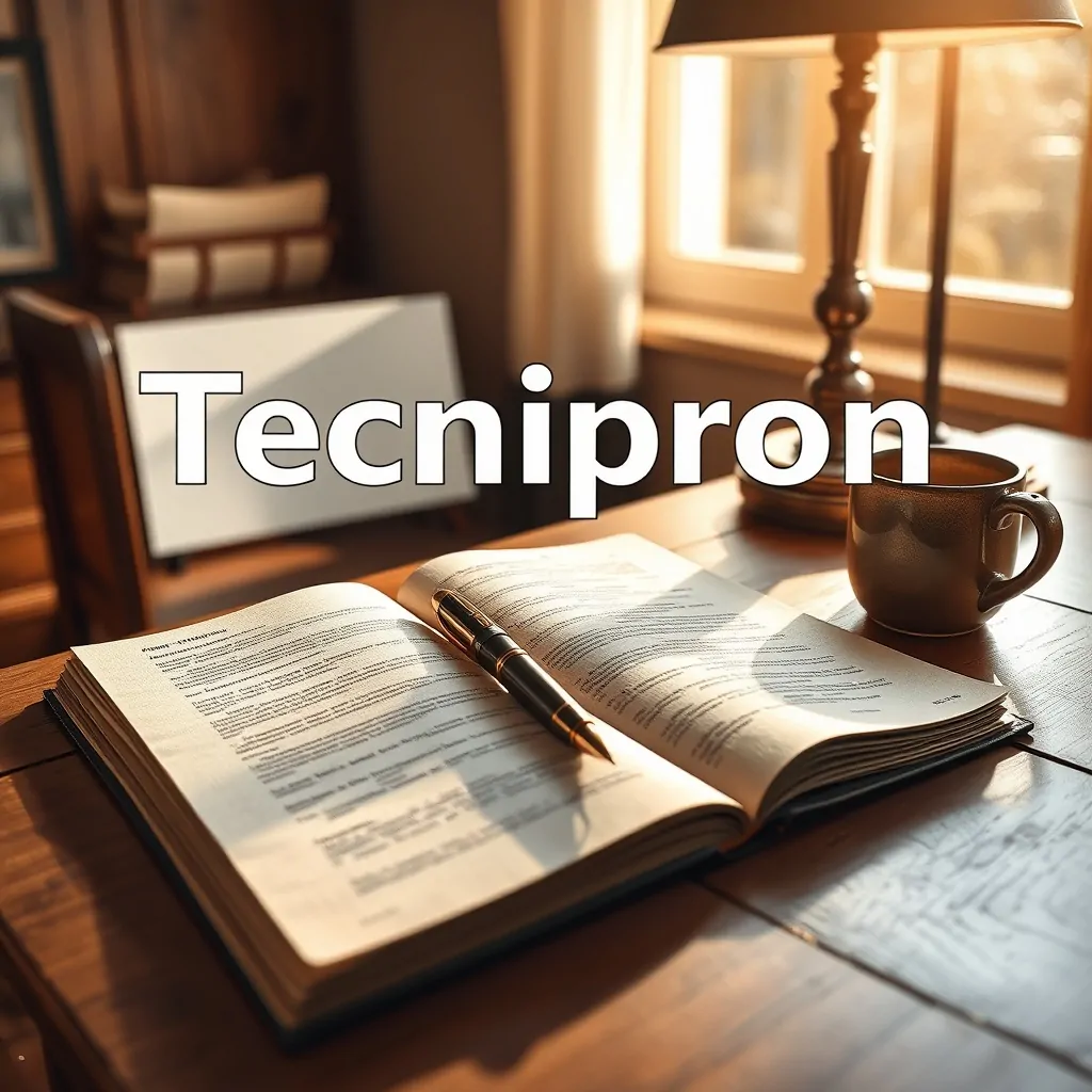 Escritorio de roble iluminado con un diario abierto, pluma de latón y taza de cerámica; ideal para anotar "Cuales son los tecnicos mas efectivos para mantenimiento de aire acondicionado Valencia".